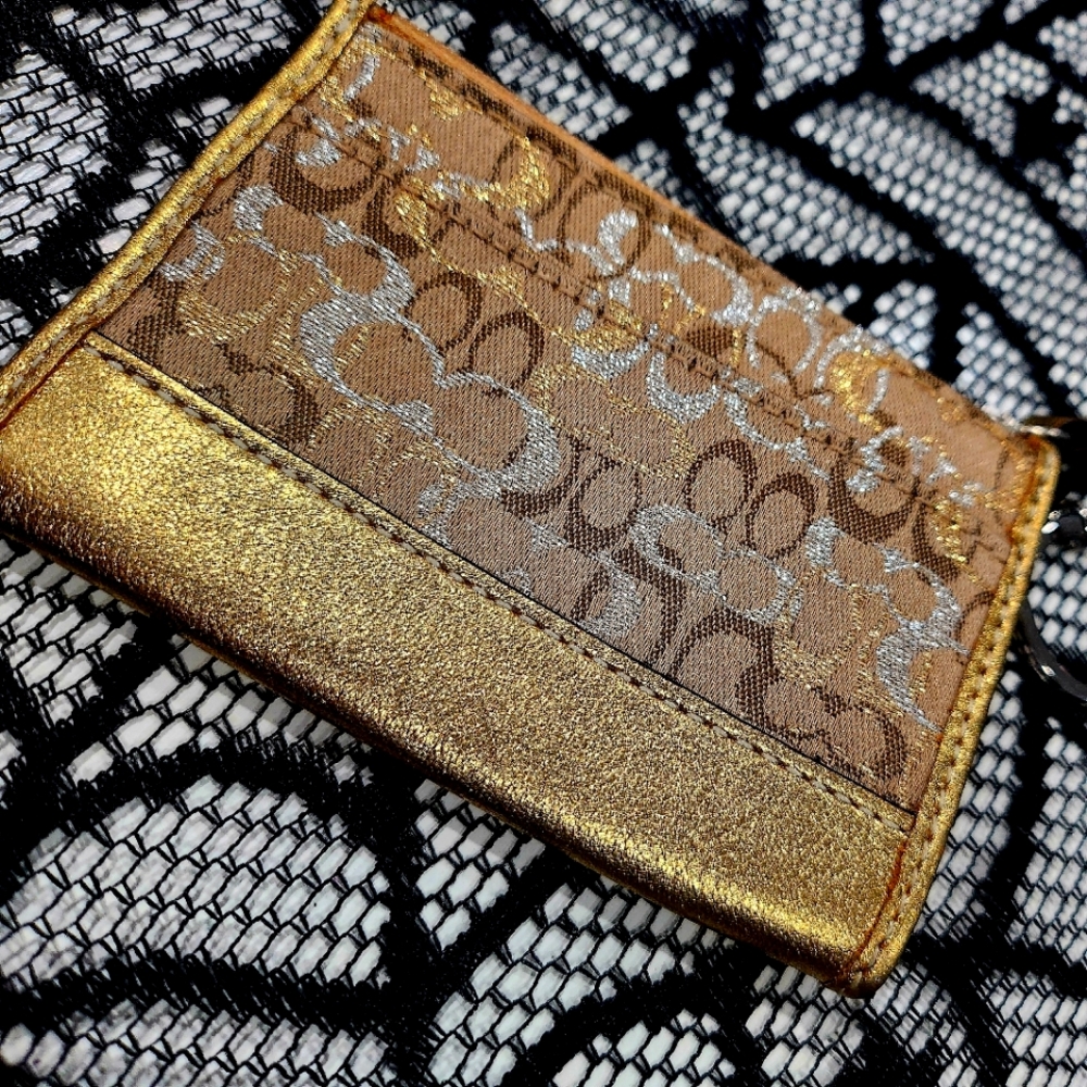 Coach shimmer gold card holder